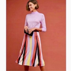 Anthropologie Laia Multi Color Striped Knit Midi Metallic Shimmer Skirt X-Small
